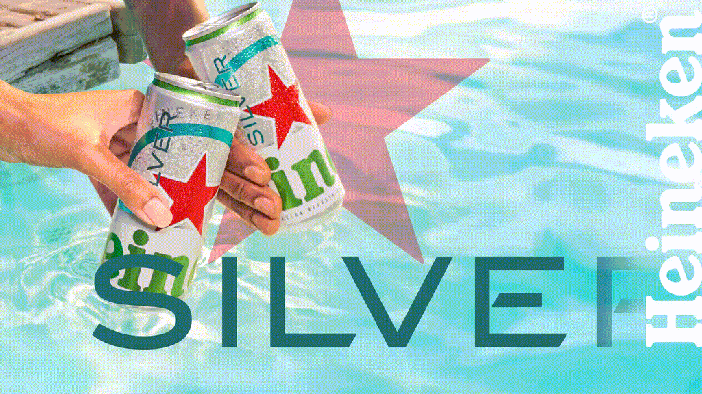 A GIF showing two cold cans of Heineken Silver beer.