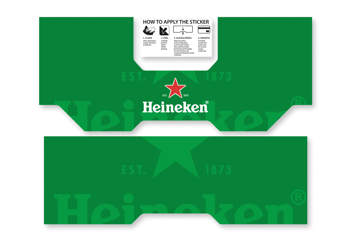 A sticker with the Heineken logo designed to be applied around the Heineken BLADE beer machine.