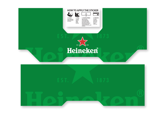 A sticker with the Heineken logo designed to be applied around the Heineken BLADE beer machine.