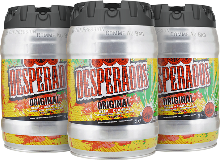 Bundle of three 5L Desperados Original kegs.
