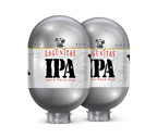 Zwei silberne 8 BLADE mit der Aufschrift „Lagunitas IPA“ (India Pale Ale), die für die Verwendung mit der BLADE -Bierzapfanlage BLADE vorgesehen sind.