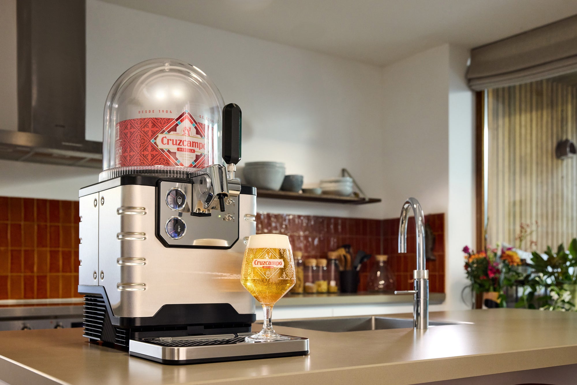 BLADE beer machine on a kitchen counter.