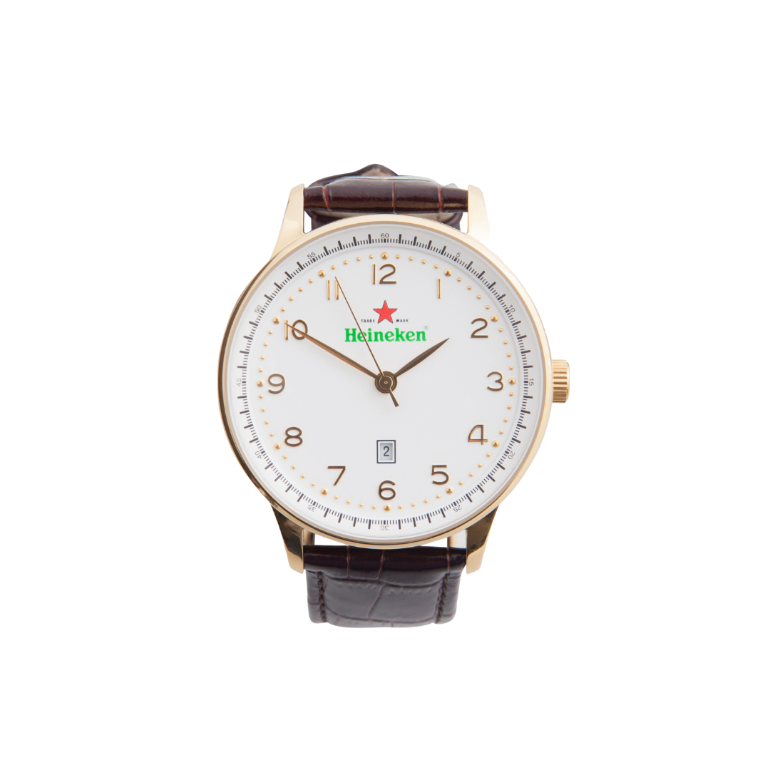 Luxuriöse Heineken-Uhr mit Lederarmband