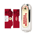 Op de afbeelding zie je een Birra Moretti BLADE taphendel en een sticker van Birra Moretti, wat aangeeft dat dit een accessoirepakket is voor een biermachine.