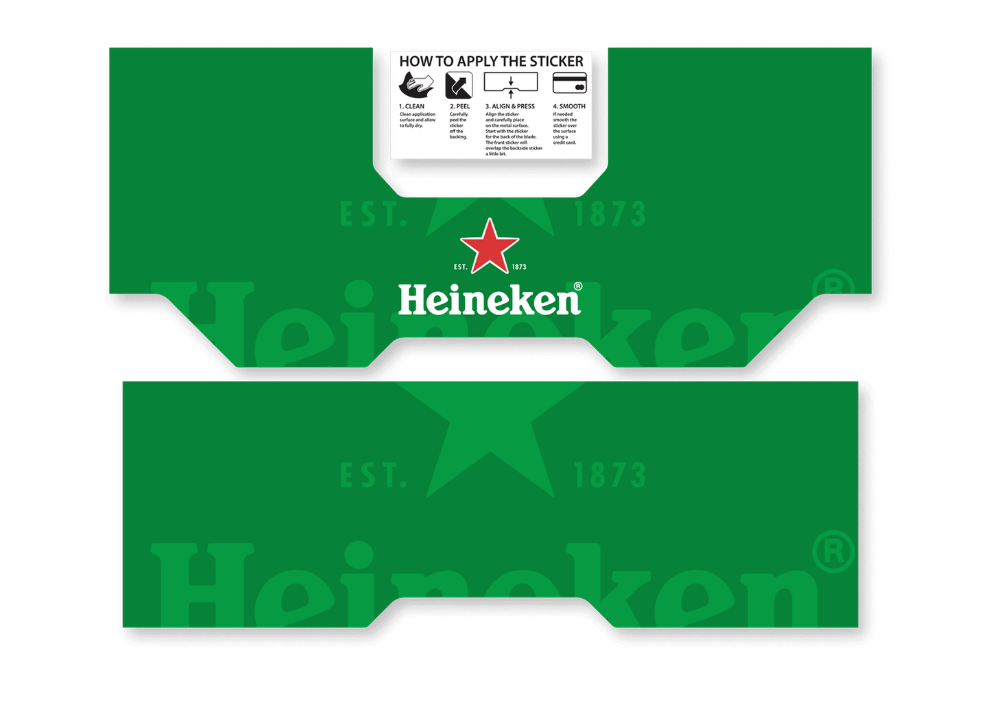 Ein Aufkleber mit dem Heineken-Logo, den du super um deine Heineken BLADE Zapfanlage kleben kannst.