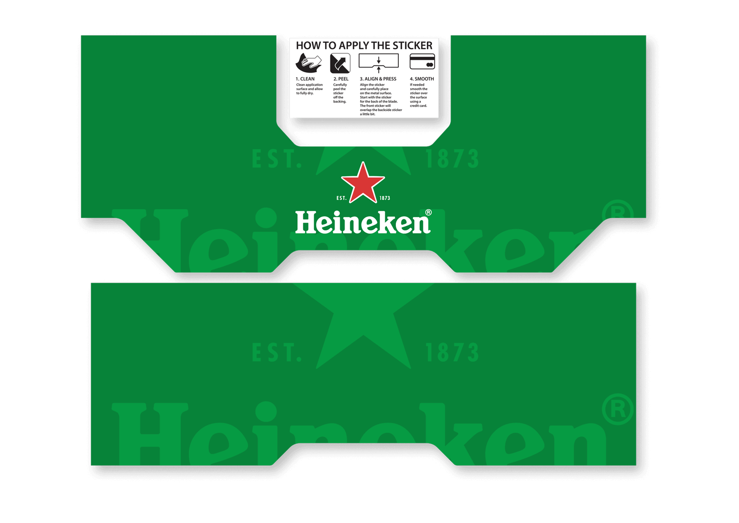 A sticker with the Heineken logo designed to be applied around the Heineken BLADE beer machine.