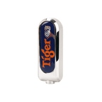 A Tiger branded beer tap handle with a predominantly silver color with blue and orange accents, featuring the Tiger beer logo.