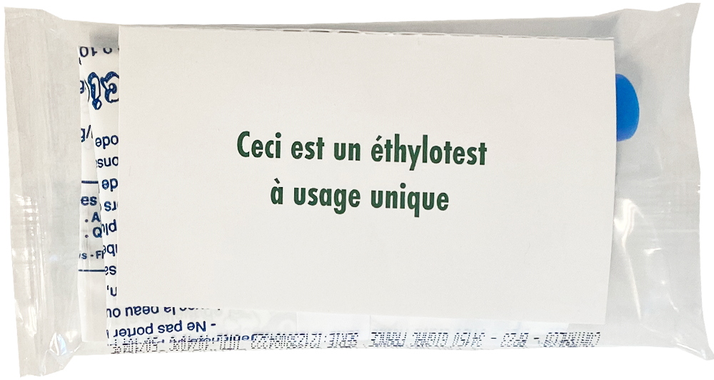 Packaging of a breathalyzer with text indicating it is a single-use ethylotest.