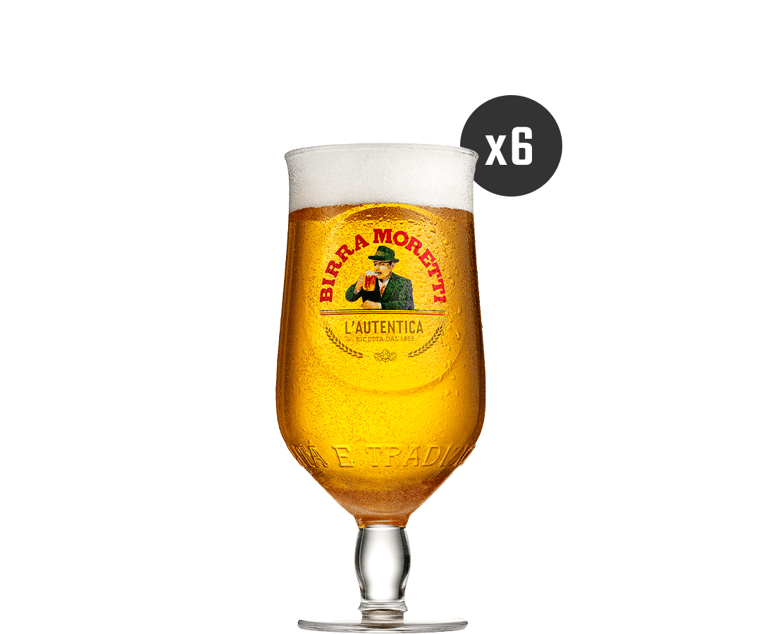6 Birra Moretti beer glasses