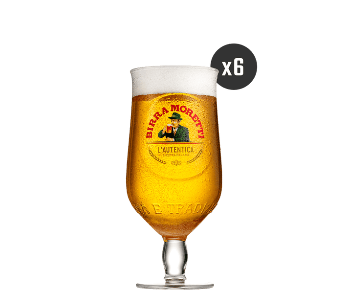 6 Birra Moretti beer glasses