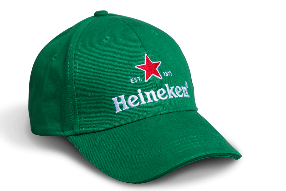 A dark green baseball cap with the Heineken logo embroidered on the front.