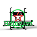 A neon sign of the Heineken brand logo with a green star and the text 'Heineken'.