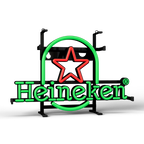 Ein Neonschild des Heineken-Logos mit einem grünen Stern und dem Schriftzug 'Heineken'.